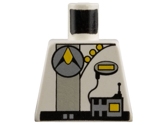 973pb0004 | Torso Space Exploriens Silver Circle Logo and Radio, Light Gray Stripe, Yellow Buttons, Black Belt Pattern | LEGOPART