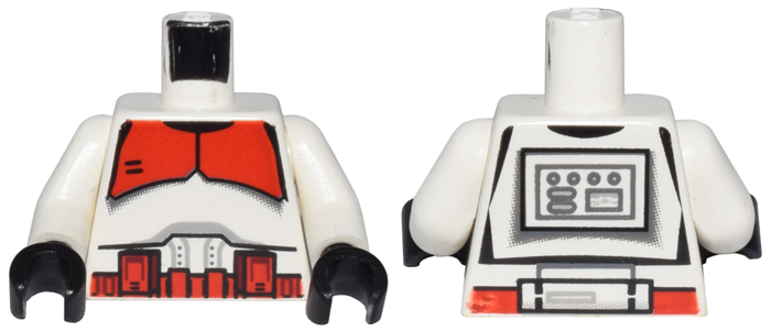 973pb0117rc01 | Torso SW Armor Clone Trooper with Red Breastplate and Belt with Boxes Pattern / White Arms / Black Hands | LEGOPART