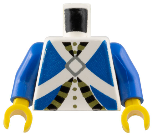 973pb0204c01 | Torso Imperial Soldier Blue Uniform Jacket with Black and Gold Trim over Shirt with Buttons, Crossbelts with Silver Diamond Clasp Pattern | LEGOPART