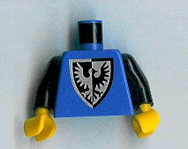 973pb0297c01 | Torso Castle Black Falcon with Shield Bottom Pointed Pattern / Black Arms / Yellow Hands | LEGOPART