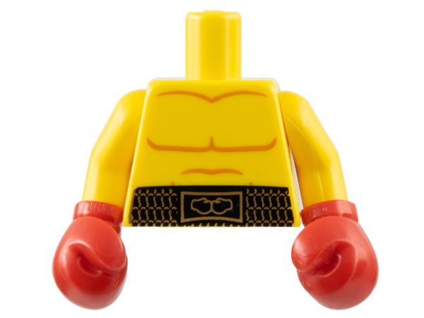 973pb0929c01 | Torso Bare Chest with Body Lines and Black Boxing Belt Pattern / Yellow Arms / Red Boxing Gloves | LEGOPART