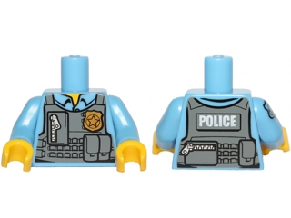 973pb1260c01 | Torso Police Shirt with Dark Bluish Gray Vest, Gold Badge, Zipper and White | LEGOPART