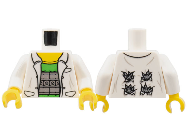 973pb1731c01 | Torso Lab Coat with Pockets over Bright Green Shirt Pattern | LEGOPART