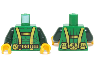 973pb1748c01 | Torso Muscles Outline with Yellow Harness Straps and Utility Belt Pattern / Dark Green Arms / Yellow Hands | LEGOPART