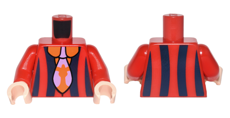 973pb2512c01 | Torso Jacket with Dark Blue Vertical Stripes over Orange Collared Shirt and Lavender and Orange Tie Pattern / Red Arms / Light Nougat Hands | LEGOPART