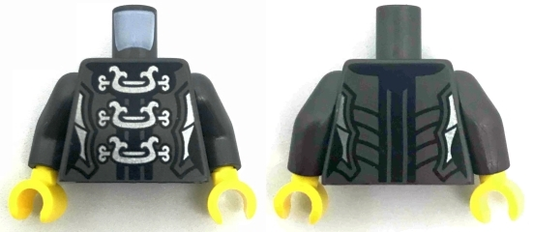 973pb2989c01 | Torso Ninjago Female Armor with Three Large Silver Clasps Pattern / Pearl Dark Gray Arms / Yellow Hands | LEGOPART