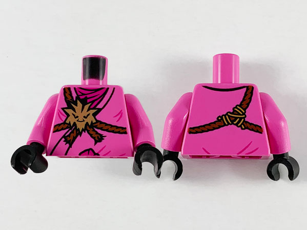 973pb3763c01 | Torso Ninjago Brown Rope, Gold Medallion and Magenta Undershirt Pattern / Dark Pink Arms / Black Hands | LEGOPART