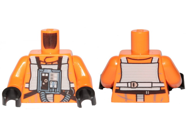 973pb4120c01 | Torso SW Rebel Pilot with Angled Front Panel, Black and White Belts with Buckles on Back Pattern / Orange Arms / Black Hands | LEGOPART