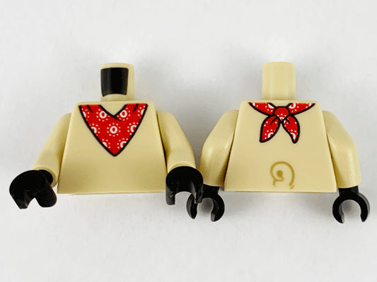 973pb4136c01 | Torso with Red Bandana with White Circles and Tail on Back Pattern / Tan Arms / Black Hands | LEGOPART