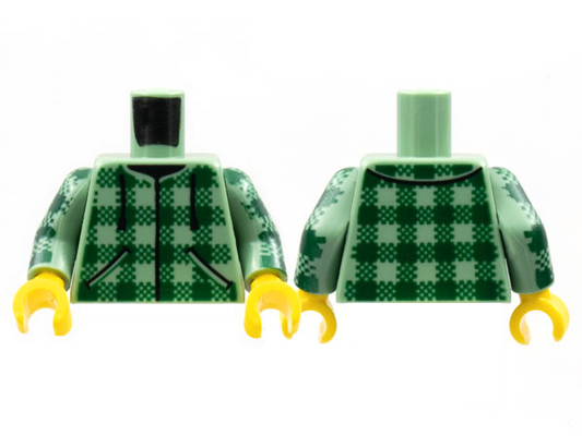 973pb4578c01 | Torso Baja Shirt, Dark Green Plaid, Black Drawstrings Pattern / Sand Green Arms with Dark Green Plaid Pattern / Yellow Hands | LEGOPART