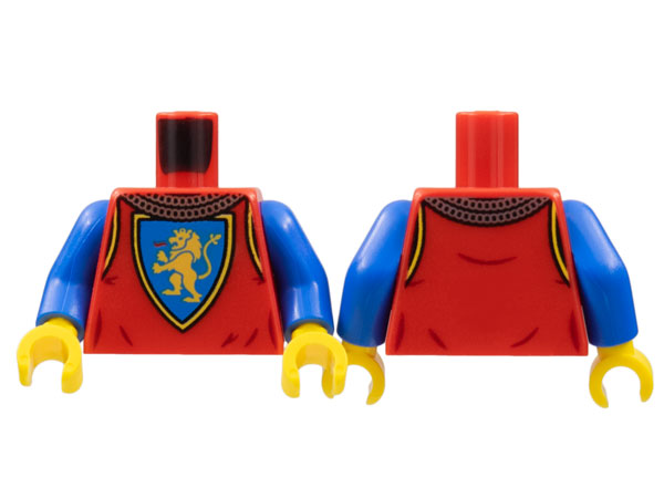 973pb4840c01 | Torso Castle Surcoat, Silver Chain Mail Collar, Yellow Lion with Raised Foot on Blue Shield Emblem Pattern / Blue Arms / Yellow Hands | LEGOPART