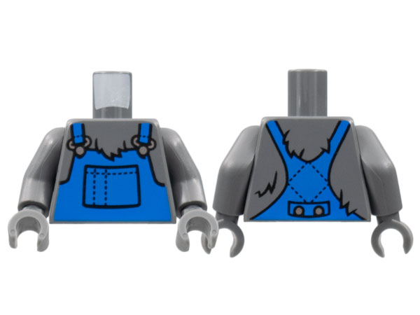 973pb4868c01 | Torso Fur, Blue Overalls with Silver Clasps Pattern / Dark Bluish Gray Arms / Dark Bluish Gray Hands | LEGOPART