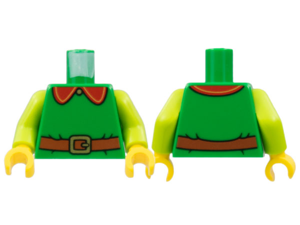 973pb4872c01 | Torso Red Collar with Gold Trim, Button, Buckle, Reddish Brown Belt Pattern / Lime Arms / Yellow Hands | LEGOPART