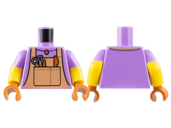 973pb4975c01 | Torso Nougat Overalls, Dark Orange Pendant Necklace and Tools Pattern / Yellow Arms with Molded Medium Lavender Short Sleeves Pattern / Dark Orange Hands | LEGOPART