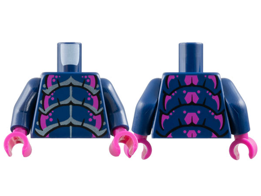 973pb5649c01 | Torso Insect Exoskeleton Segments with Magenta and Metallic Light Blue Highlights Pattern / Dark Blue Arms / Magenta Hands | LEGOPART