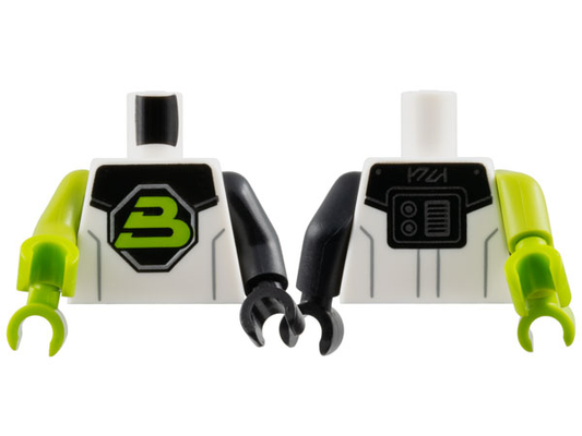 973pb5651c01 | Torso Space Lime Capital Letter B on Black Octagon Blacktron II Logo, Shoulder Armor, Dark Bluish Gray Lines Pattern / Black Arm Left / Lime Double Arm Right / Black Hand Left / Lime Hands Right | LEGOPART