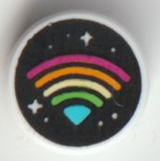 98138pb243 | Tile, Round 1 x 1 with Stars and Rainbow WiFi Symbol on Black Background Pattern | LEGOPART