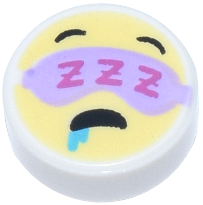 98138pb268 | Tile, Round 1 x 1 with Emoji, Bright Light Yellow Face, Lavender Eye Mask, Dark Pink 'ZZZ', Medium Azure Drool, and Black Open Mouth and Eyebrows Pattern | LEGOPART