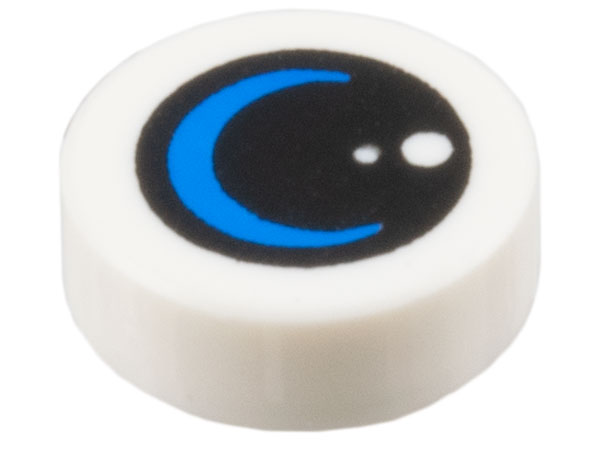 98138pb408 | Tile, Round 1 x 1 with Black Lens / Circle with Dots and Blue Crescent Moon Pattern | LEGOPART