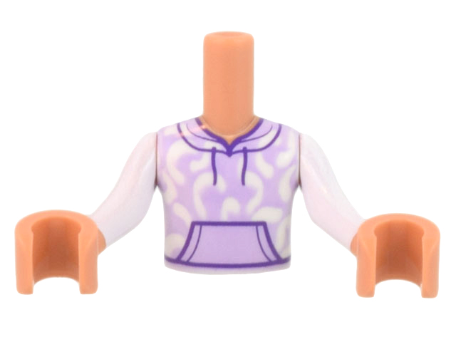 FTBpb072c01 | Torso Mini Doll Boy White and Lavender Hoodie Pattern, Nougat Arms with Hands with White Sleeves | LEGOPART