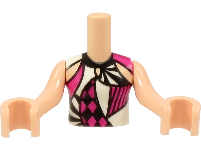 FTGpb323c01 | Torso Mini Doll Girl Black, Magenta and White Harlequin Shirt Pattern, Light Nougat Arms with Hands | LEGOPART