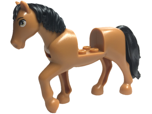 Horse with 2 x 2 Cutout and Movable Neck with Molded Black Tail and Mane and Printed Tan Eyes Pattern LEGO bb1279c01pb09