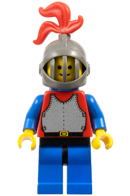 Breastplate - Red with Blue Arms, Blue Legs with Black Hips, Dark Gray Grille Helmet, Red Plume, Blue Plastic Cape LEGO cas189a