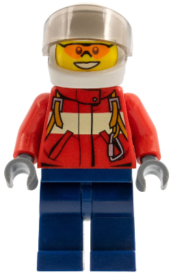 Fire - Pilot Male, Red Fire Suit with Carabiner, Dark Blue Legs, White Helmet, Trans-Brown Visor, Orange Safety Glasses LEGO cty0323 | Fyrebrick.be