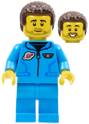 Lunar Research Astronaut - Male, Dark Azure Jumpsuit, Dark Brown Coiled Hair, Stubble LEGO cty1412