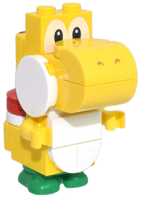 Yellow Yoshi - White Tile, Round 1 x 1 Quarter on Front LEGO mar0100