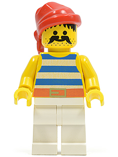 Pirate Blue / White Stripes Shirt, White Legs, Red Bandana, Belt with Gold Buckle LEGO pi073