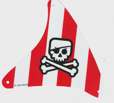 sailbb33 | Cloth Sail Triangular with Red Stripes, Skull with Eye Patch and Crossbones Pattern | LEGOPART