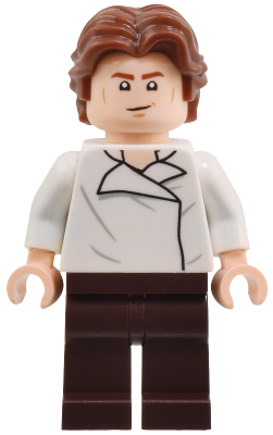 Han Solo - White Shirt with Wrinkles on Front and Back, Dark Brown Legs, Wavy Hair LEGO sw1371