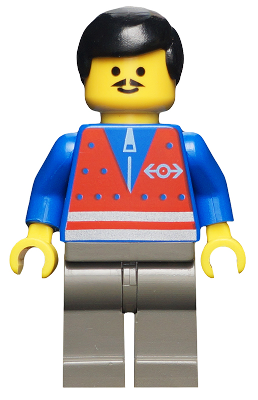 Red Vest and Zipper - Dark Gray Legs, Black Male Hair LEGO trn052