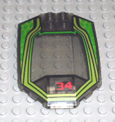 x224pb020 | Windscreen 8 x 6 x 2 Curved with Lime and Green RC Racer and Red Number 34 Pattern | LEGOPART