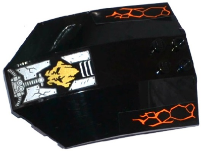 x224pb032 | Windscreen 8 x 6 x 2 Curved with Orange Cracks, Gold Ninjago Earth Emblem, Pipes and Cracked Armor Plates Pattern | LEGOPART